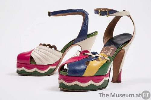 Blue, red, yellow, white, green high heel ankle strap open toe platform shoes