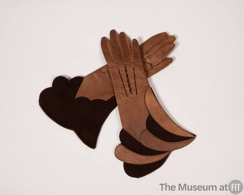 Two tone brown leather and suede gauntlet gloves