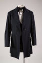 navy men's coat with black bow tie and white button down shirt