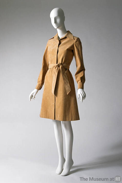 Beige Ultrasuede coat style A-line shirt dress, self tie at waist