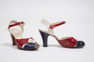 Red, white and blue ankle strap high heel shoes with gold stars 