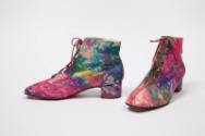 Alternate view of multicolor splatter printed leather lace-up front ankle boots, chunky heel
