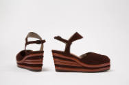 View of pair of brown wedge shoes