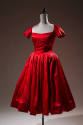 Red silk satin cocktail dress with raglan cap sleeves