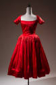 Red silk satin cocktail dress with raglan cap sleeves