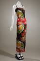 Alternate view of multicolor dragon and fan print ankle length dress with spaghetti straps
