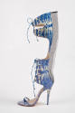 Blue and white reptile pattern gladiator style high heel boot with sandal style shoe, lace up c…