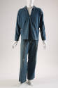 Long sleeve denim top with patch pockets, matching wide leg denim pants with pockets 