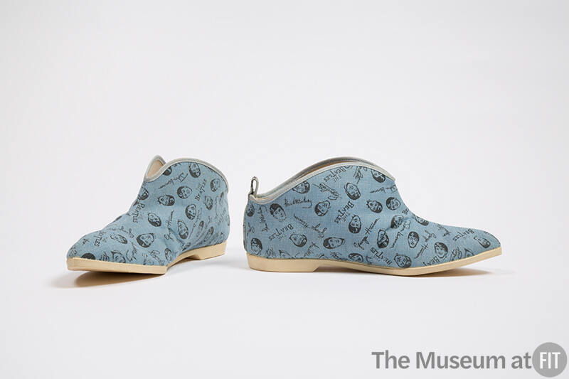 Blue denim flat shoes with images of the Beatles band members and signatures