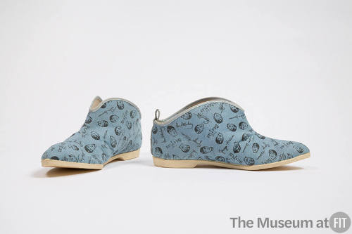 Blue denim flat shoes with images of the Beatles band members and signatures