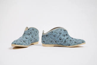 Blue denim flat shoes with images of the Beatles band members and signatures