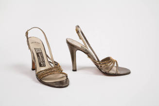 Bronze leather strappy evening high heel sandals with square rhinestones