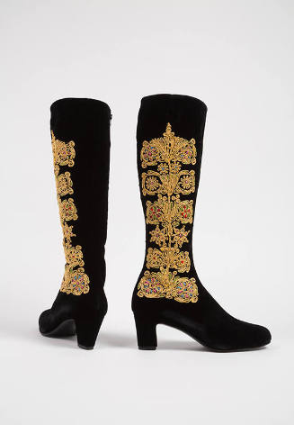 Black velvet boots with multicolor (predominately yellow) embroidery