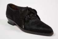 Black calf-hair lace-up oxford shoes with low stacked heel 