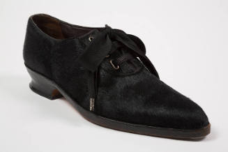 Black calf-hair lace-up oxford shoes with low stacked heel 