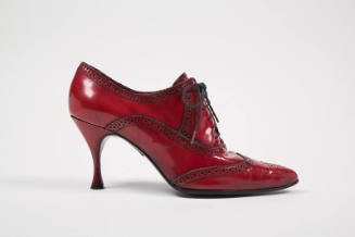 Red leather laceup shoes with spike heel