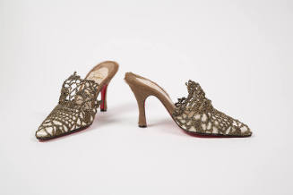 Gold crochet mule sandals with fur high heels