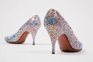 Iridescent rhinestone high heel stiletto evening pumps

