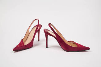 Dark red sling back high heel shoes with elongated pointed toe