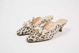 Pair of leopard print Louis heel evening mules embellished at vamp with teardrop pearls, crysta…