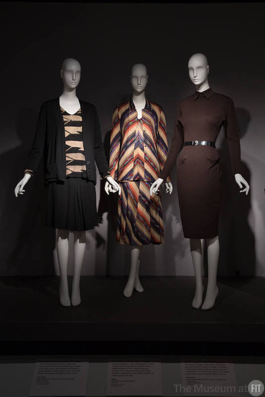 Fabric_30 Left to right 80.13.19 (ensemble), 92.42.8 (multicolor  ensemble), 2003.16.3 (dress)