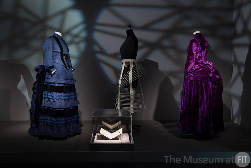 Body_38 Left to right P82.7.3 (blue dress), 93.169.17 (bustle), 2014.38.3 (dress)