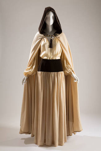 Beige wool cape with matching skirt and blouse