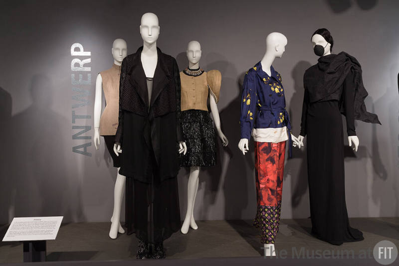 Global_13 Left to right 2008.91.1 (jacket), 2015.46.1 (coat ensemble), 2007.54.1 (ensemble), 2010.97.65 (top and pants), 2015.33.1 (ensemble)