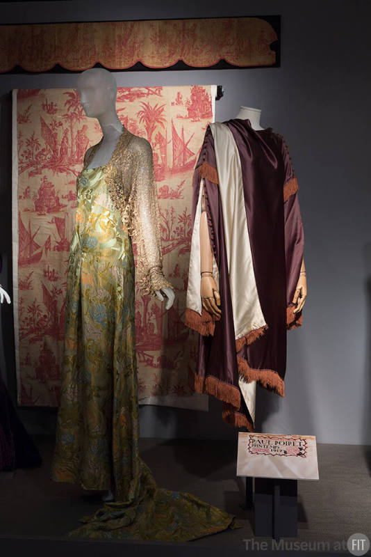 Faking_It_15 82.205.2 (valance wall), 82.205.1 (textile wall), 74.36.27 (gold dress), 2014.40.1 (coat)