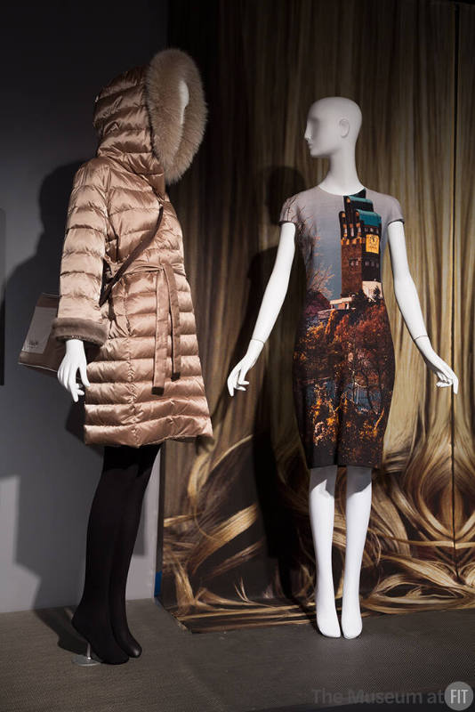 Technology_32 2011.28.1 (coat), 2012.62.1 (dress), 2005.24.1A&B (textile wall)
