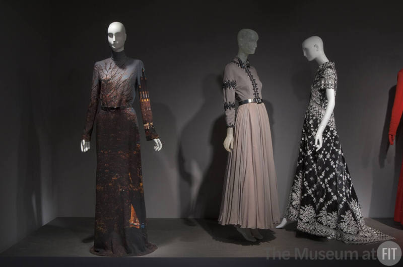 Fashion A-Z (II)_03 Left to right 2011.38.1 (dress), 84.125.7 (ensemble), 2009.16.63 (embroidered dress)