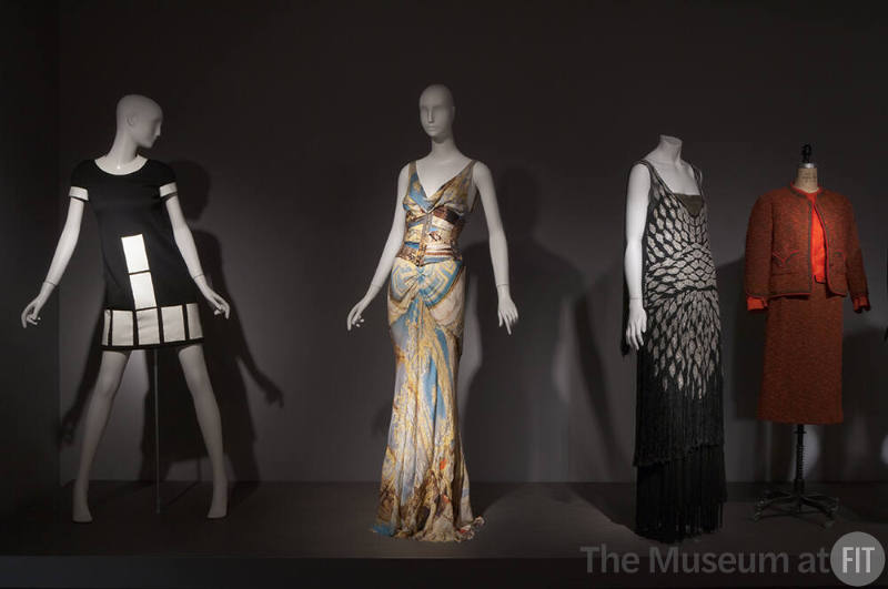 Fashion A-Z (I)_05 Left to right 91.128.10 (dress), 2003.45.1 (corset dress), 79.18.2 (dress), 80.261.2 (suit)