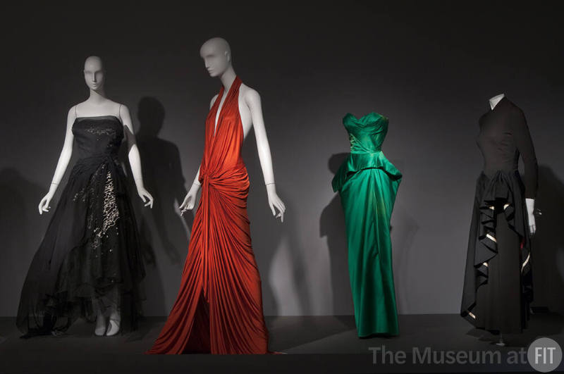 Fashion A-Z (I)_14 Left o right 2010.89.1 (evening dress), 2011.41.1 (red dress), 91.241.134 (evening dress), P84.17.5 (dress) 