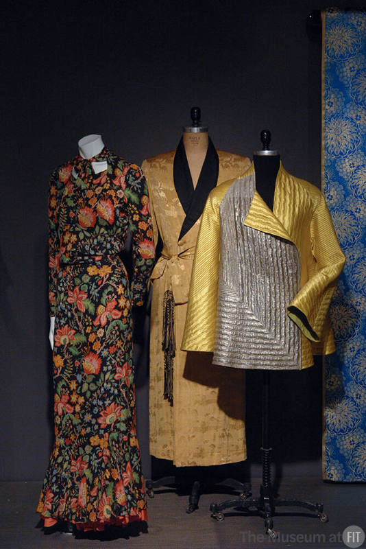 Exoticism_16 Left to right 74.115.3 (dress), P89.4.1 (gold robe),  74.36.17 (jacket)