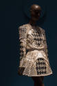 Black and white raffia with beige ground long sleeve evening mini dress multiple weave patterns…