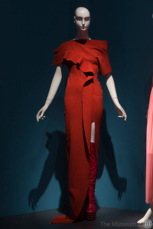 Red asymmetic ruffle short sleeve floor length dress with thigh high front slit