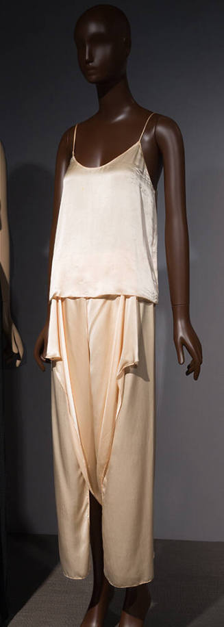 Ivory hip length camisole, with scoop  neck and seamless wide leg pants with draped corners