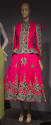 Fuchsia evening set of jacket with green, purple and gold thread embroidered trim with beading …