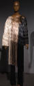 Long sleeve top of ombre taupe, brown and black knee length fringe with diagonal seaming dresse…