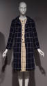 Navy blue coat with cream window pane check, coordinating cream bodice and underdress